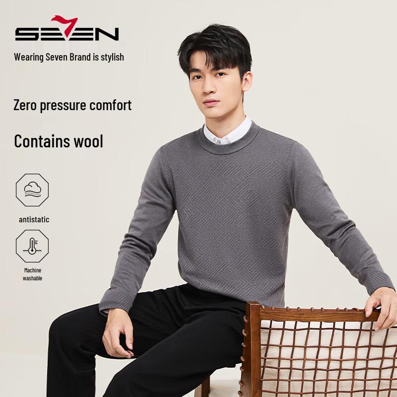 SEPTWOLVES Men's Anti-Static Machine-Washable Crew Neck Knit Sweater