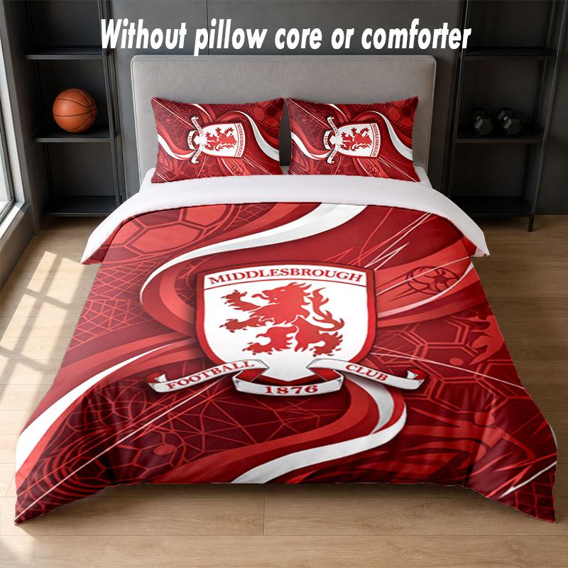 Middlesbrough Football Design Bed Bedding Set 1 Duvet Cover + 2 Pillowcases Soft Breathable Household Bed Linens