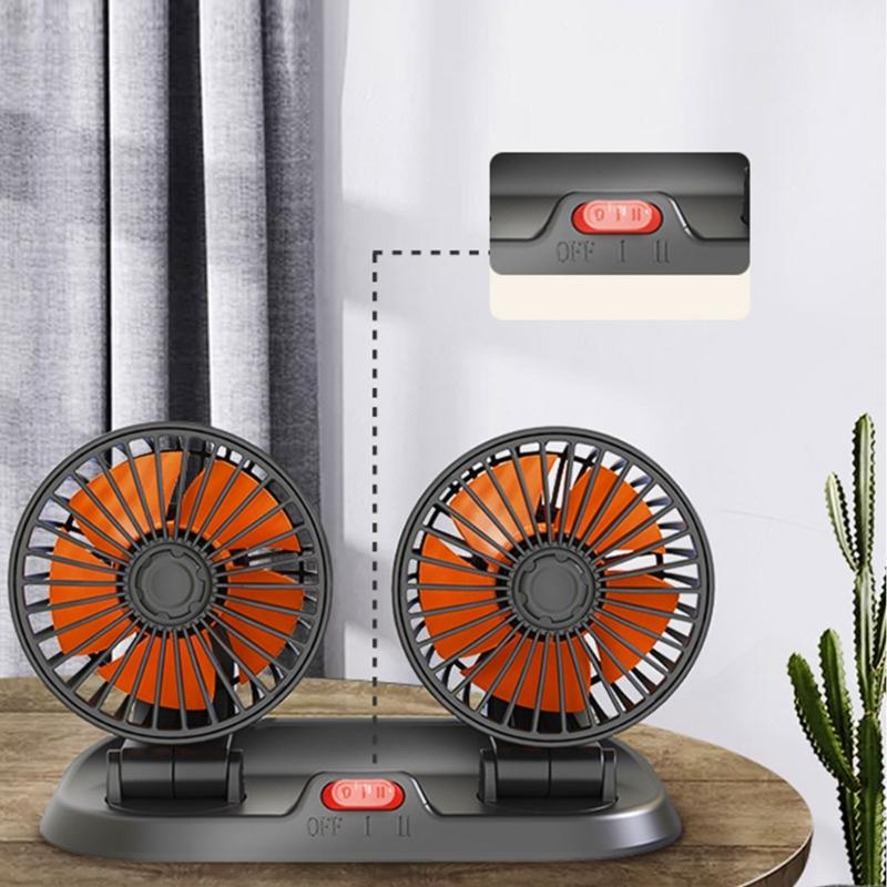 12V/24V Car Cooling Fan Dual Head 360° Rotation Vehicle Mounted USB Fan Auto Cooler Fan for Dashboard Air Circulator Fan