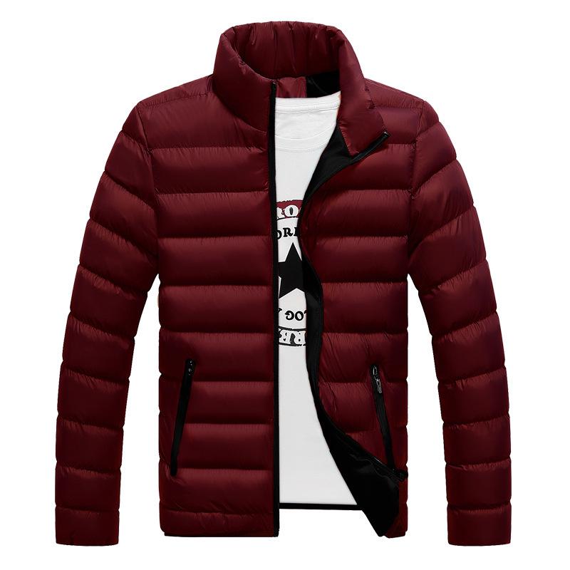 Stand-up Collar Cotton-padded Coat Zipper Autumn and Winter Solid Color Large Size Coat
