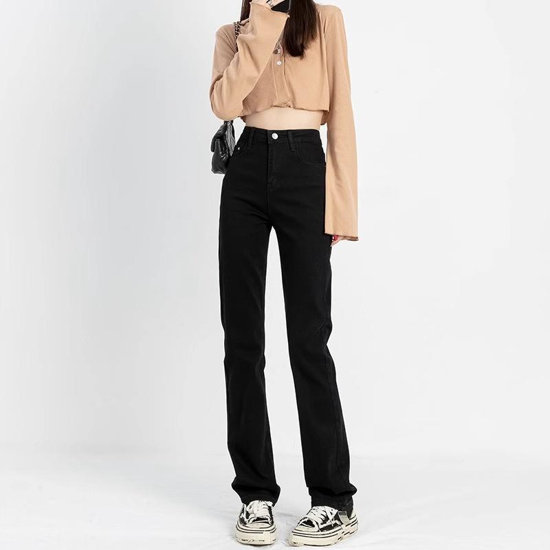 Women’s Black High Waist Straight Leg Jeans for Spring/Autumn 2025 - Elastic, Slimming, Pear Shape Fit, Narrow Cut