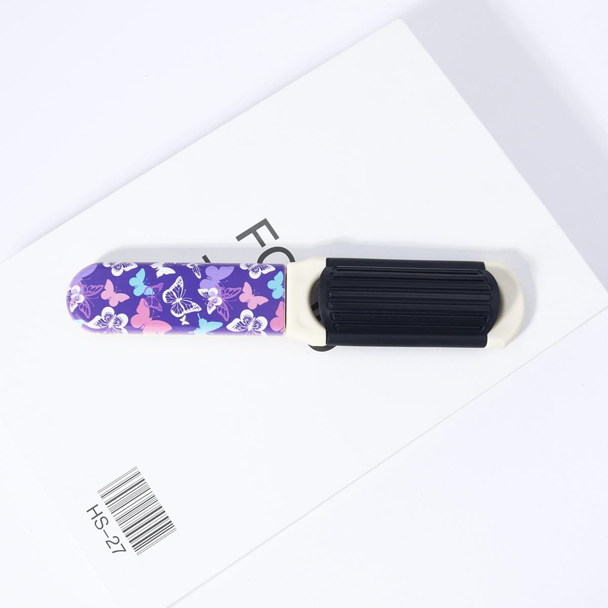 

1pc portable folding mirror comb with air cushion - butterfly pattern, nylon bristle cushion, suitable for all hair types