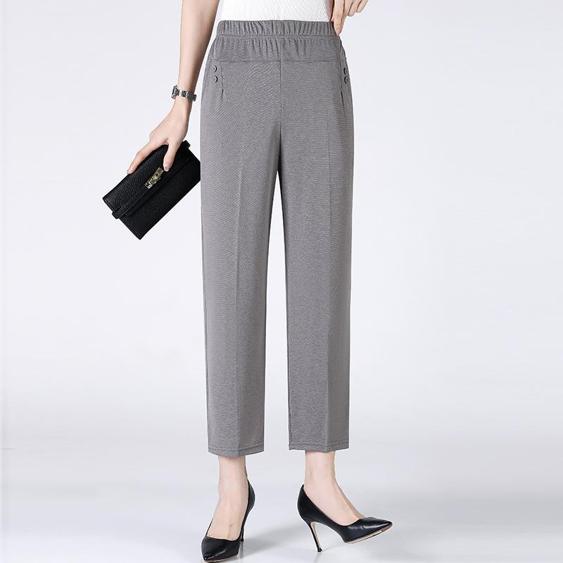 

Летние женские тонкие дышащие эластичные брюки однотонные свободные повседневные брюки с высокой талией брюки прямого покроя для людей среднего возраста XXXL серый