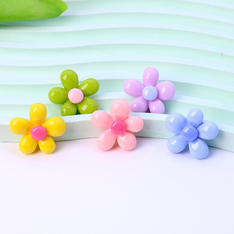 Glossy Pink Five-Petal Flower Resin Hair Clips & DIY Accessories