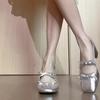 Sandals for Women In Summer 2025 Fashionable and High-end Temperament Silver Bow High Heels Single Shoes