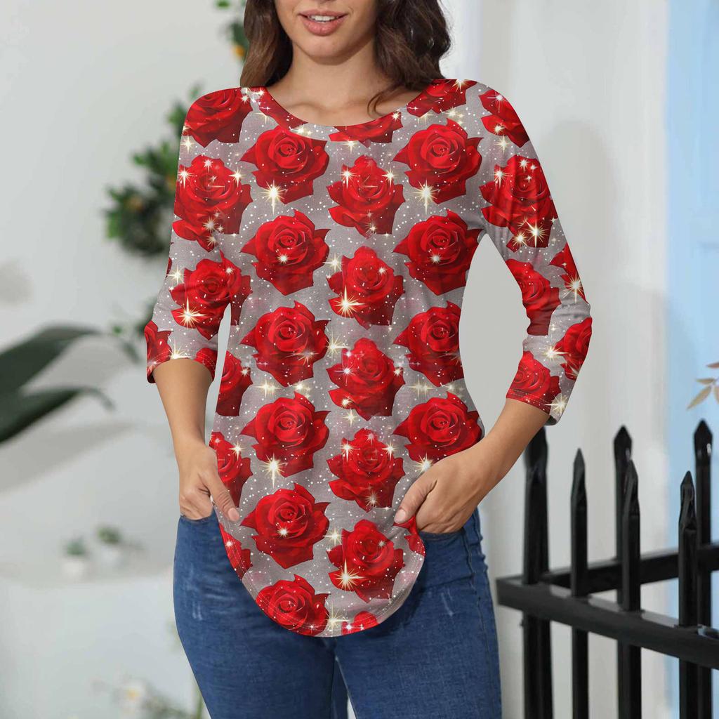 Damen-T-Shirts, 3/4-Ärmel, einfarbig, Pullover, Sommer, Frühling, Tops, Blusen