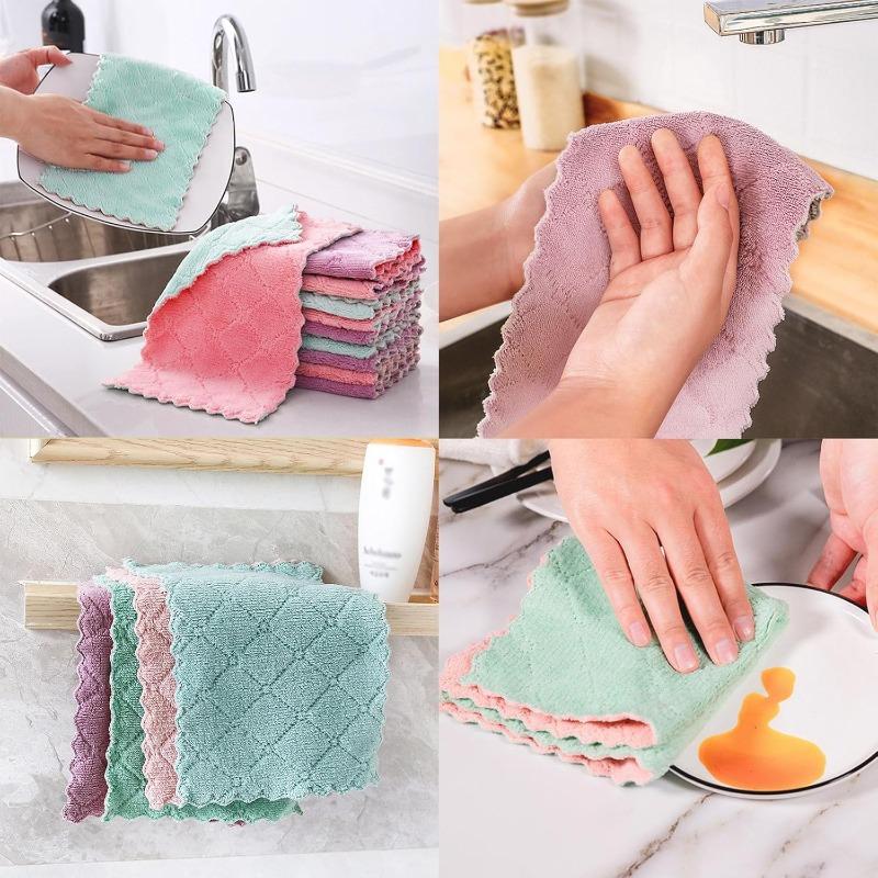 5/20pcs Coral Velvet Kitchen Towels Super Absorbent, Quick Dry Pastel Colors, Multipurpose Reusable Cleaning Cloths for Dishes