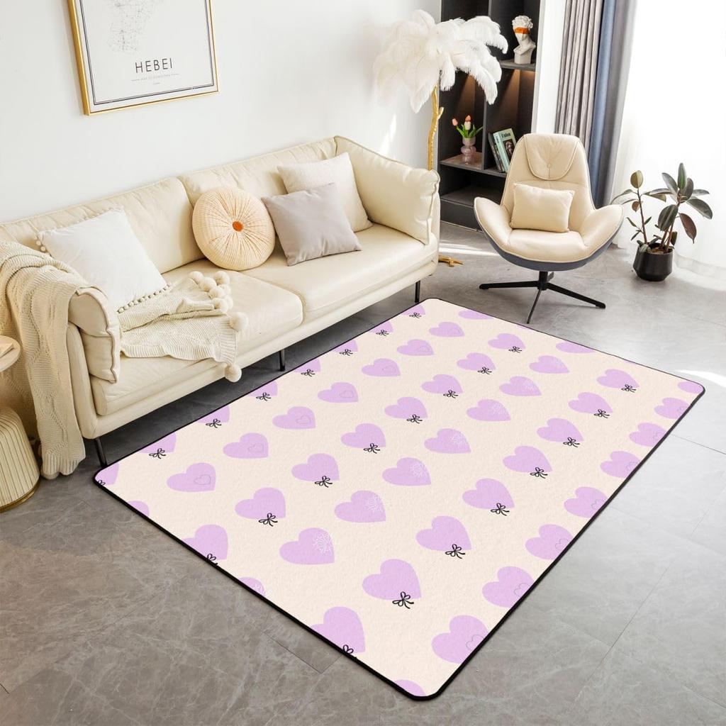Cute Heart 3x5 Area Rug Cartoon Bow Knot Rugs for Living Room | Colorful Romantic Pink Fantasy Washable Rug,Valentine's Day Theme Love Heart