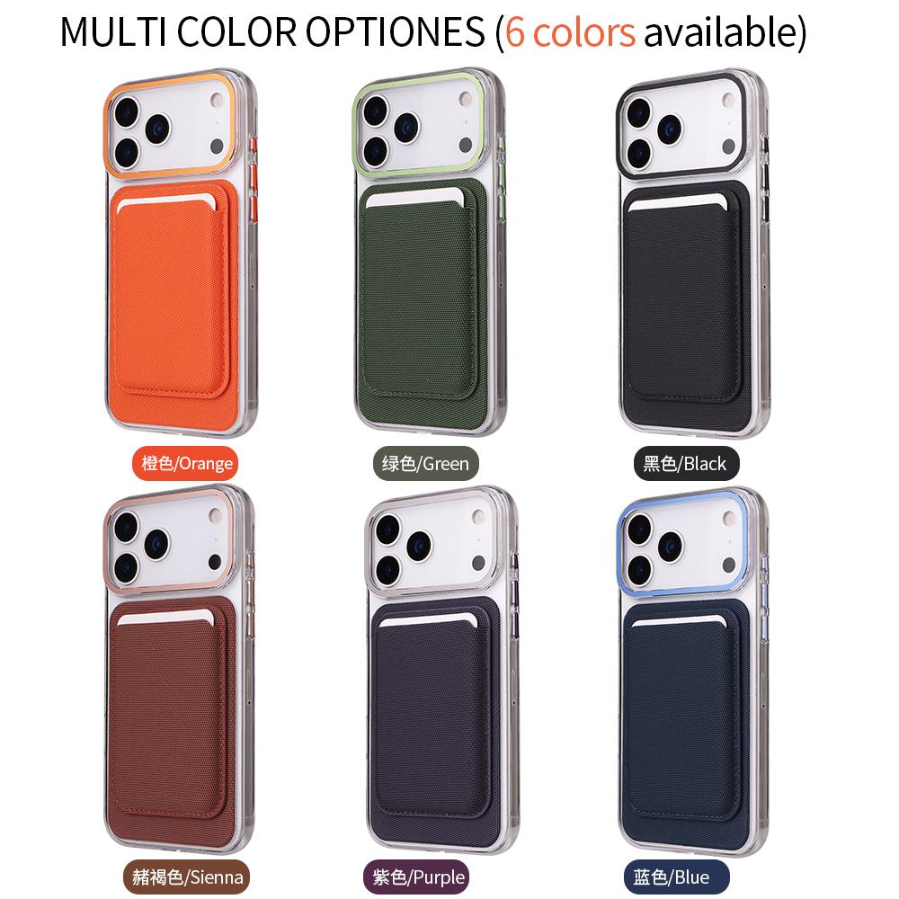 Porte-cartes détachable 2 en 1 Tissu technique magnétique Color block Coque antichoc pour téléphone pour iPhone 17 Pro max 16 15 Pour Magsafe