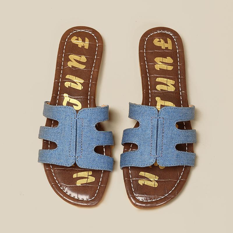 One-character slippers women's summer wear fashion casual versatile beach vacation style pregnant women non-slip soft bottom flat bottom sandals