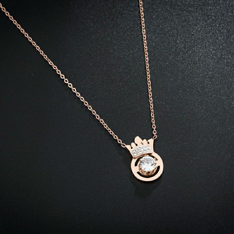 

Titanium Steel Zircon Crown Luxury Necklace - Non-fading Clavicle Chain Accessory.