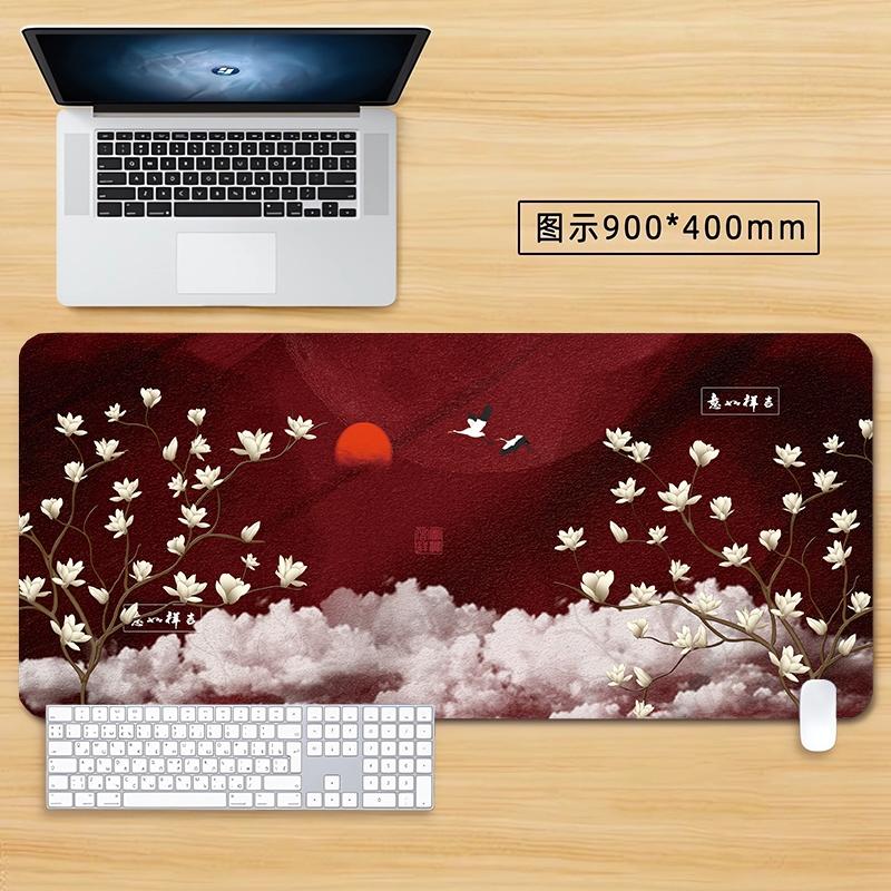 Zen Japanese Landscape Desk Mat with Birds and Mountains Gaming Mouse Pad