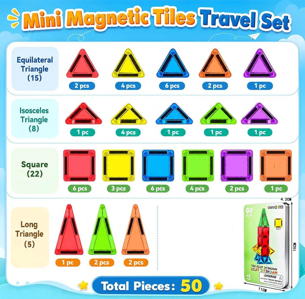 Portable Magnetic Stained Glass Building Tiles Set for Kids - Educational Toy