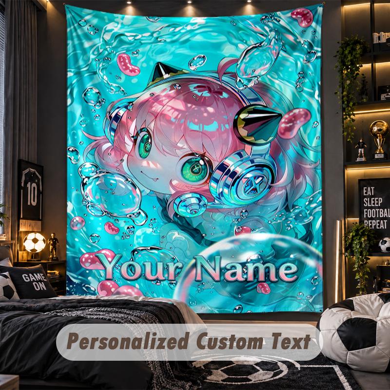 Personalized Wall Tapestry,Spy × Family Custom Printed Name, Fabric Wall Art For Indoor Room Backdrop