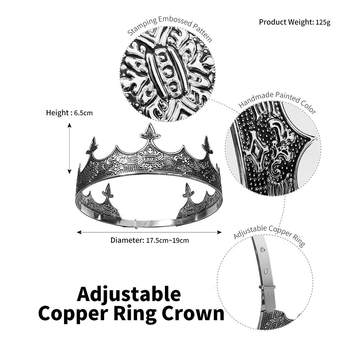 

Мужская корона, аксессуары для волос, свадебная вечеринка, металлическая большая корона, головной убор на Хэллоуин со стразами, круглая корона