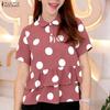 ZANZEA Damen Klassischer Kragen Sommer Lässig Tupfenmuster Kurzarm Bluse