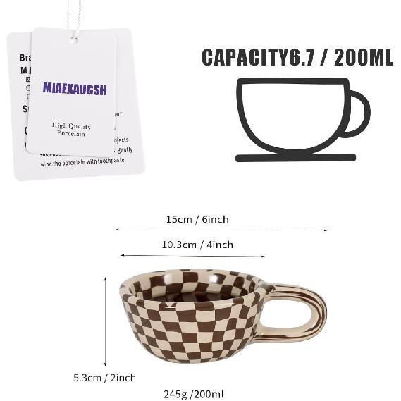 

Необычная кружка в клетку, подарок, керамическая кружка, керамика, чашка для чая для офиса и дома (коричневый)