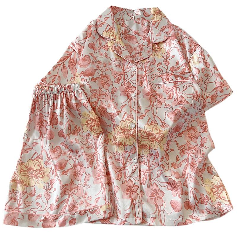 Bloemen Extravagantie Luxe IJszijde Pyjama Dames Zomer Korte Mouwen Pak Casual Temperament Loungewear