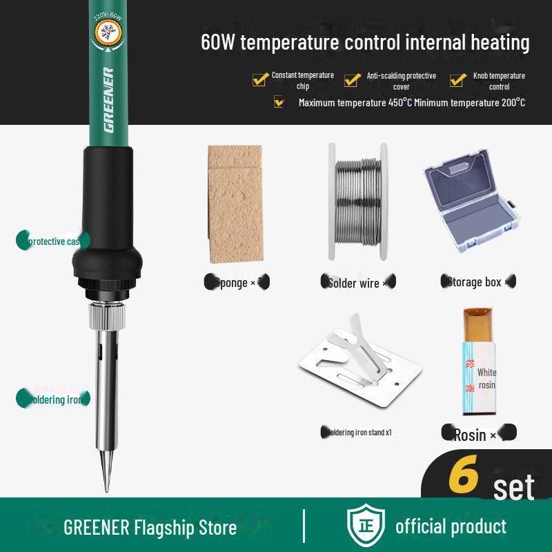 

Набор профессионального электропаяльника Green Forest — ручка для сварки с внутренним нагревом и инструмент для ремонта. 6-piece set with box with soldering iron stand
