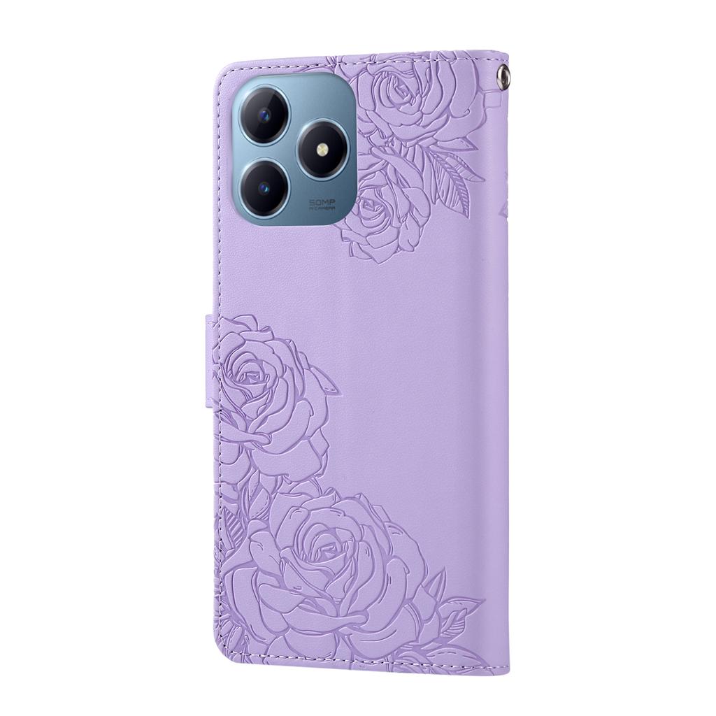 For Realme C63 4G/C61 4G Case Rose Flower PU Leather Wallet Phone Cover with 3 Card Slots