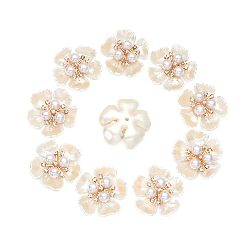 10pcs DIY Crafts Flower Rhinestones Buttons Pearl Button Wedding Decoration Diy Alloy Cryustal Bow Accessories Sewing Button