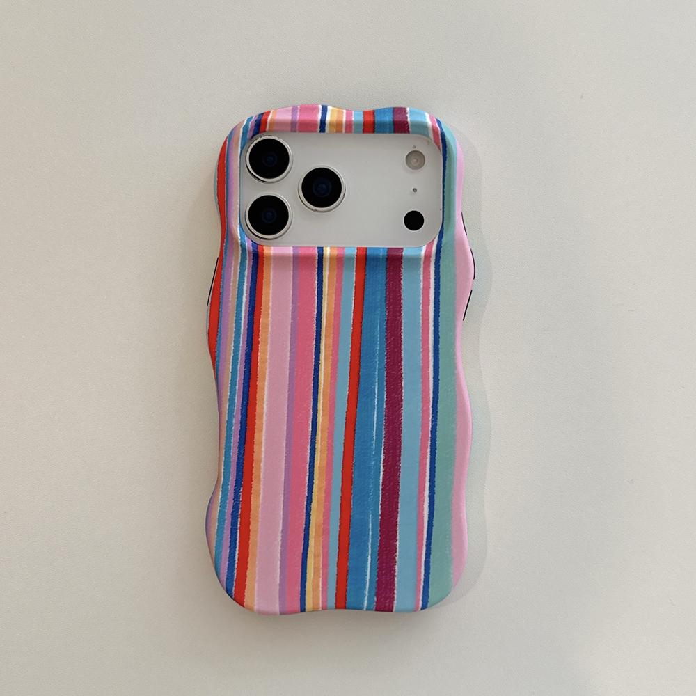 

Fashion 2 in 1 Rainbow Stripes Phone Case for iPhone 13 14 15 16 17 Pro Max Wave Edges Comfortable Touch Hard Slim Back Cover iPhone17