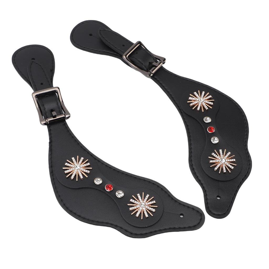 Spur Straps Western Rhinestone Floral Boots Vintage Spur Straps for Horse Riders Adjustable Length Handcrafted Black