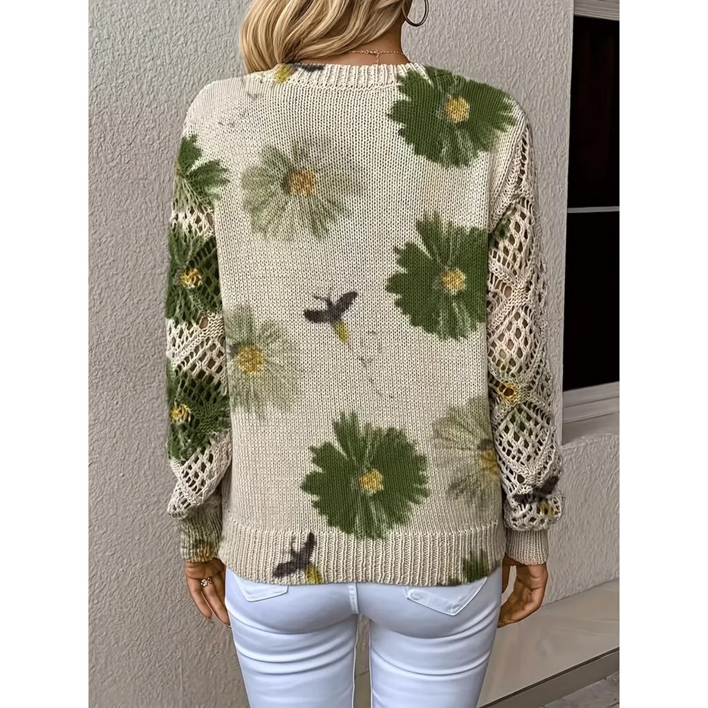 Elegant Autumn and Winter, Bohemian, Western-style Versatile Pullover V-neck Long Sleeved Women's Top, Trendy Women's Knitted Sweater