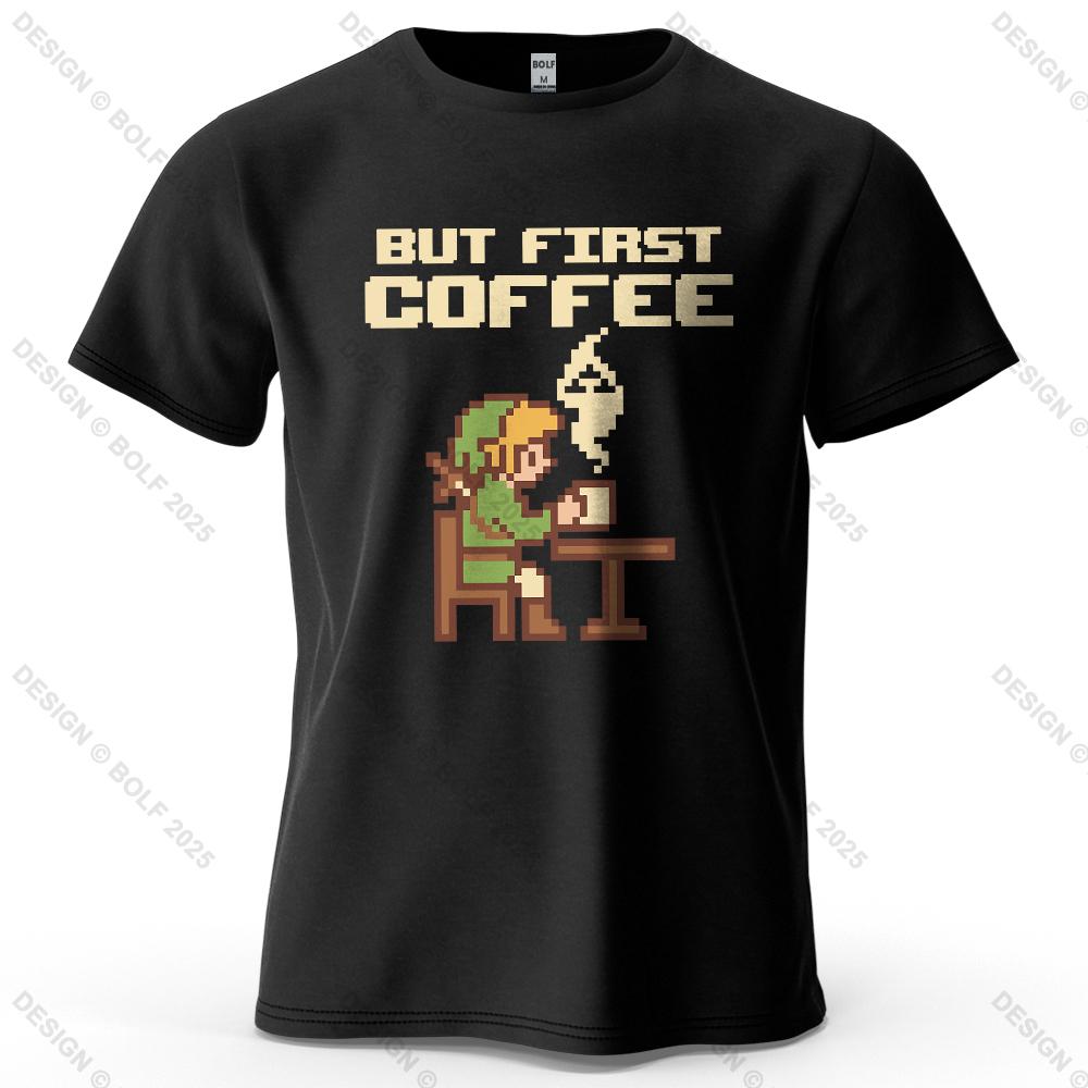 BUT FIRST COFFEE Cozy Printed Men's T-Shirt Oversized Playful Graphic Tees for Women Tops Tees Casual Streetwear