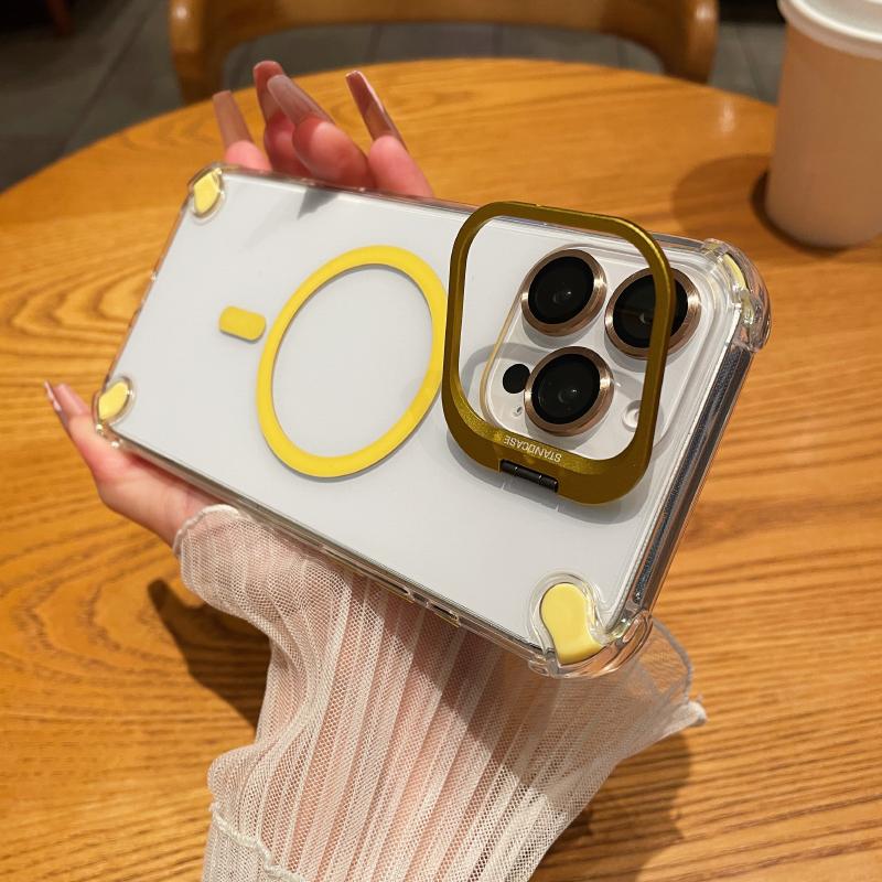 Magsafe Magnetic Lens Bracket Four Corner Anti Fall Acrylic Phone Case For iPhone 16 Pro Max 14 11 12 13 15 Pro Max Bumper Cover