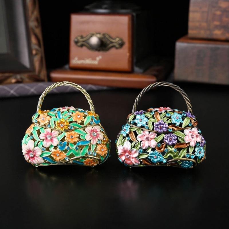 Metal Jewelry Storage Case with Flower Carving Jewelry Displaying Organizers Suitable for Earrings Necklaces Rings