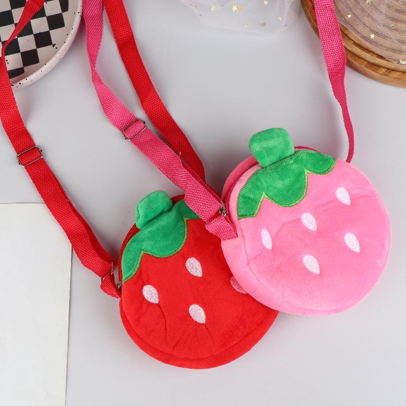 Cartoon Strawberry Plush Crossbody Bag Cute Strawberry Shoulder Bag Phone Bag Coin Pouch Wallet For Kid Adults Gift