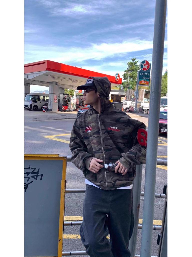 Men's Retro Camouflage Embroidered Hoodie Jacket - Loose Fit, Autumn/Winter Style
