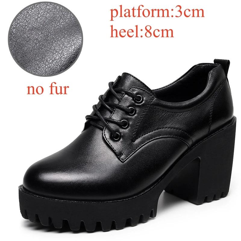 

Маленький размер 32-43 Толстая подошва Мягкая кожа Оксфорды Женские туфли-лодочки на платформе 2025 Глубокий вырез Блочный высокий каблук Обувь Офис Мама 37