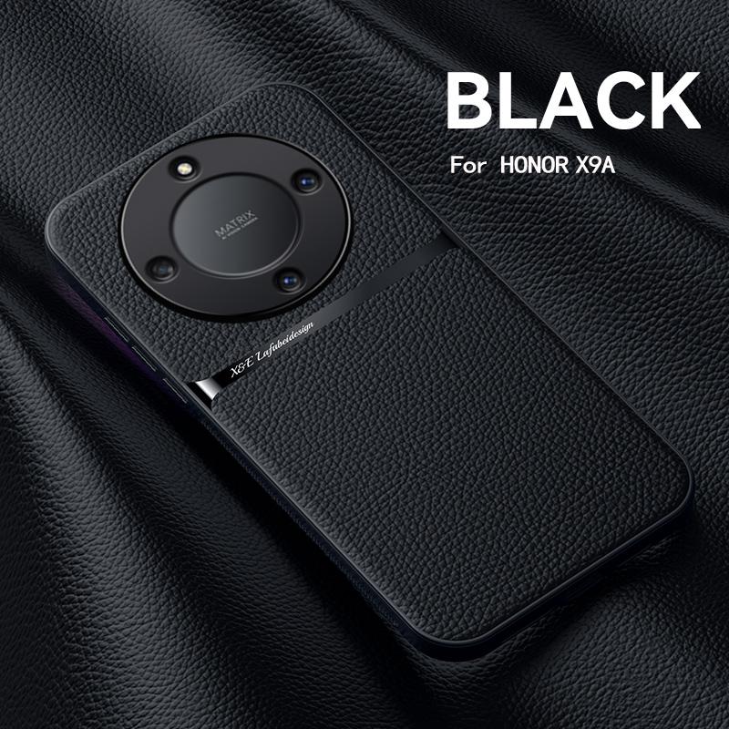 

Чехол для Honor X9a Роскошная кожа с металлической пластиной Чехлы для телефона для Honor X9a HonorX9a X 9 a 6.67 Магнитный автомобильный держатель Задняя крышка For Honor X9A чёрный