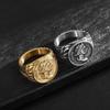Roman Empire Caesar Stainless Steel Portrait Ring - Retro Electroplated Coin Design.