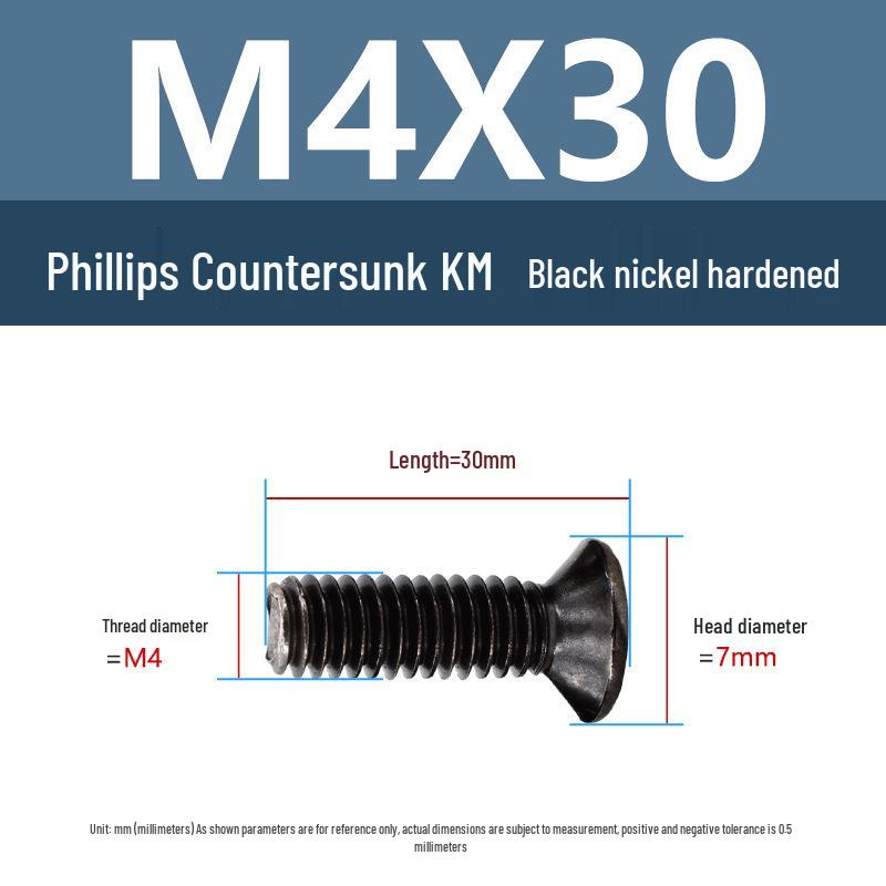 Yigu Uhlíková ocel Černý nikl Kalené KM Šrouby s plochou hlavou Phillips M2-M4 pro elektroniku
