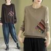 Women's Ethnic Style Cotton Knit Pullover with Frog Button Applique - Loose Casual Fit for Spring and Autumn