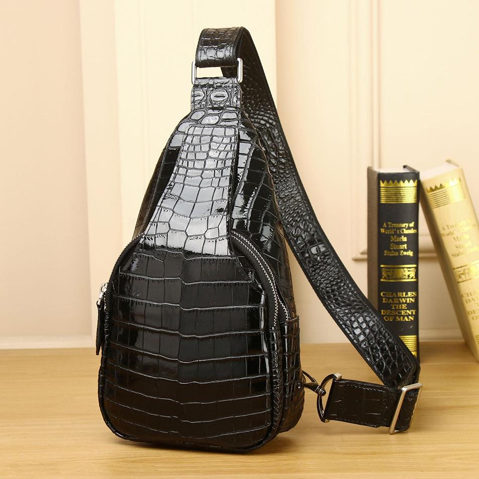 Real Leather Chest Bag for Men Multifunctional Large Capacity Crocodile Pattern Leisure Quality New
