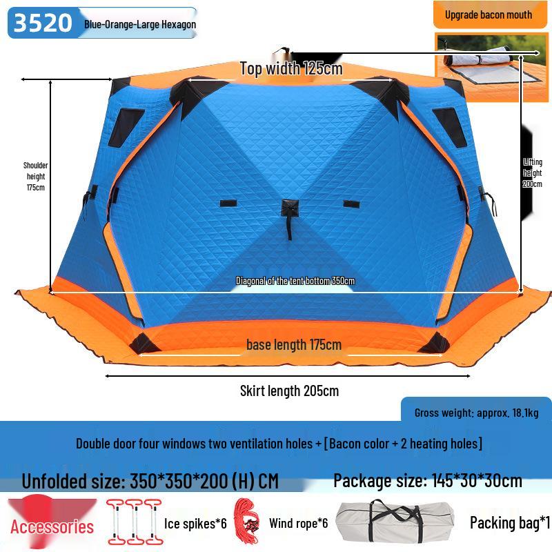Hexagonal Cotton Ice Fishing Tent - Thickened, No Assembly Needed
