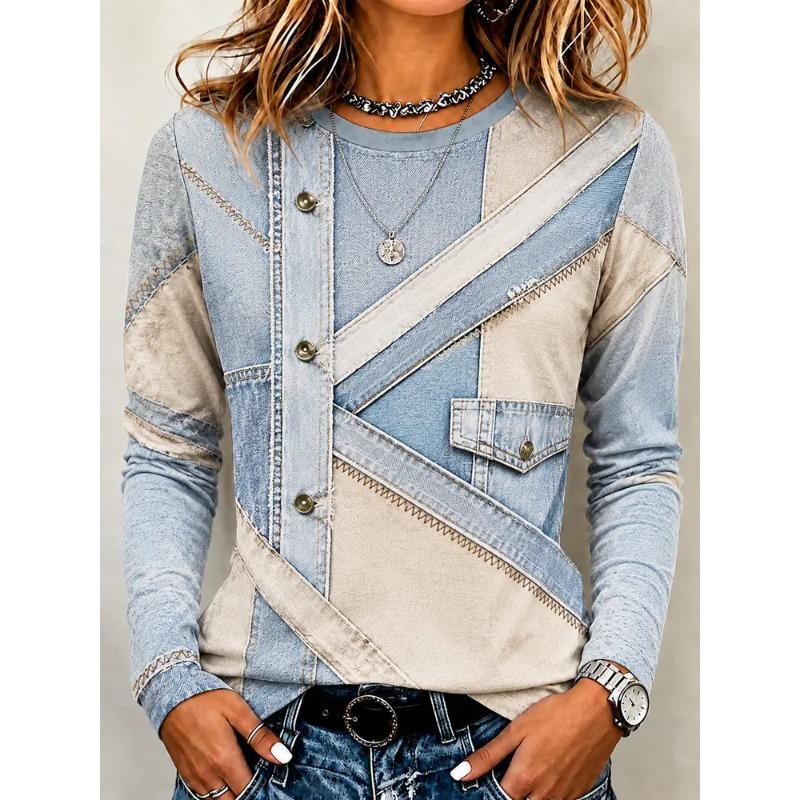 Autumn Women's 3D Printed Crew Neck Long Sleeve T-Shirt