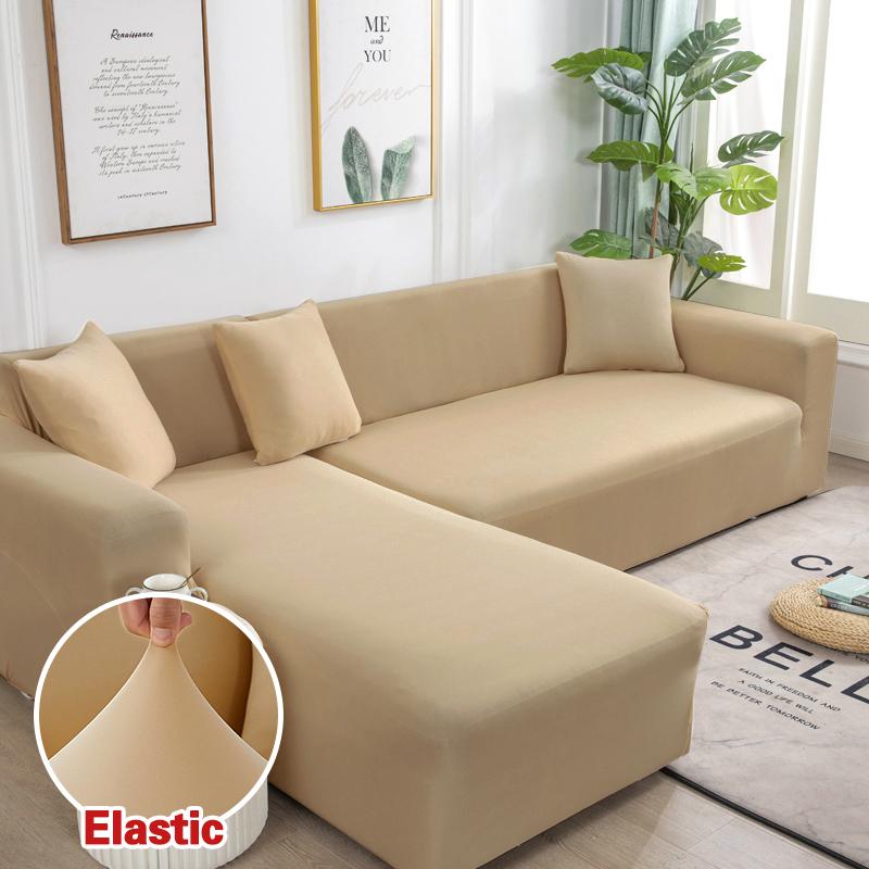 Solid Color Corner Sofa Cover Elastic Thin Fabric Sofa Covers for Living Room Pets L shape Sofa Need Order 2 pieces Slipcover