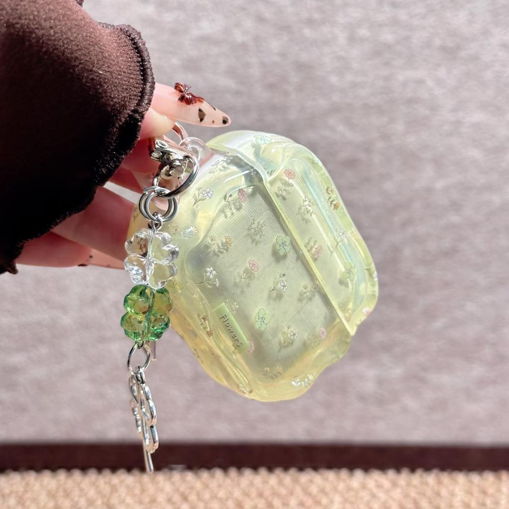 ins illustration transparent green small floral airpodspro1 generation apple earphone cover pro1 silicone soft 1st generation protective case