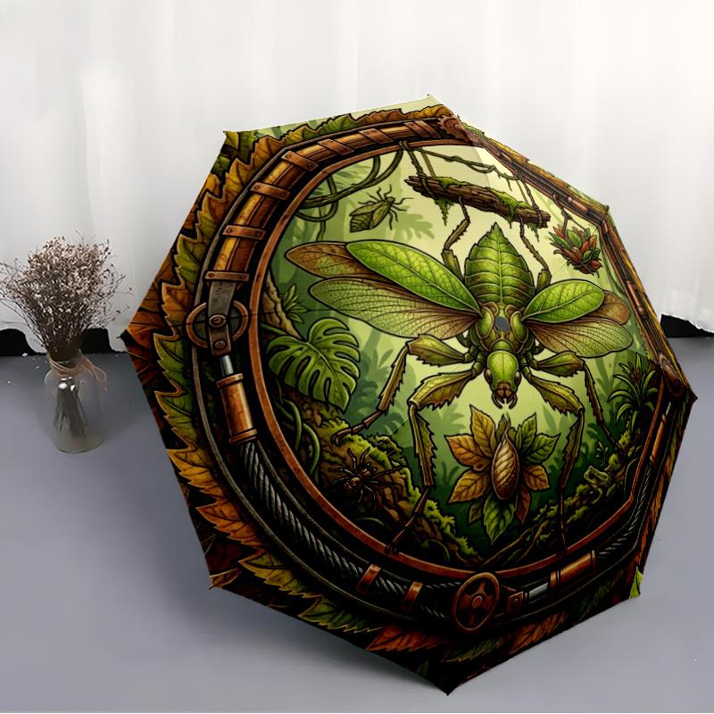 Steampunk Insect Jungle pattern umbrella, portable and foldable design, 8 ribs, a casual accessory for Halloween, Christmas, and birthday gifts.