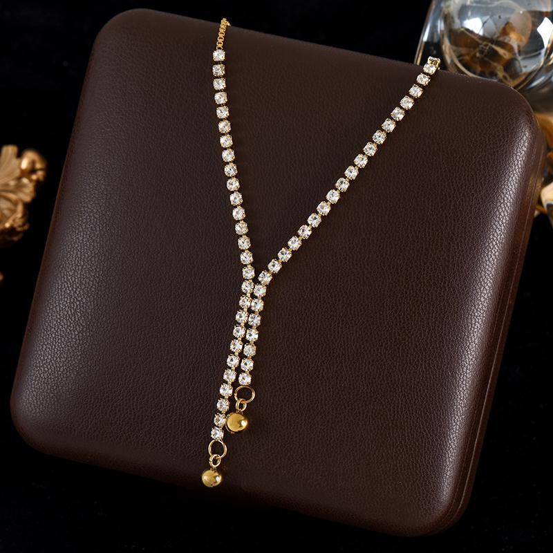 GANEMLY 316L Stainless Steel Clover Flower Zircon Necklace For Women Fashion Clavicle Neck Chain Waterproof Jewelry Gift
