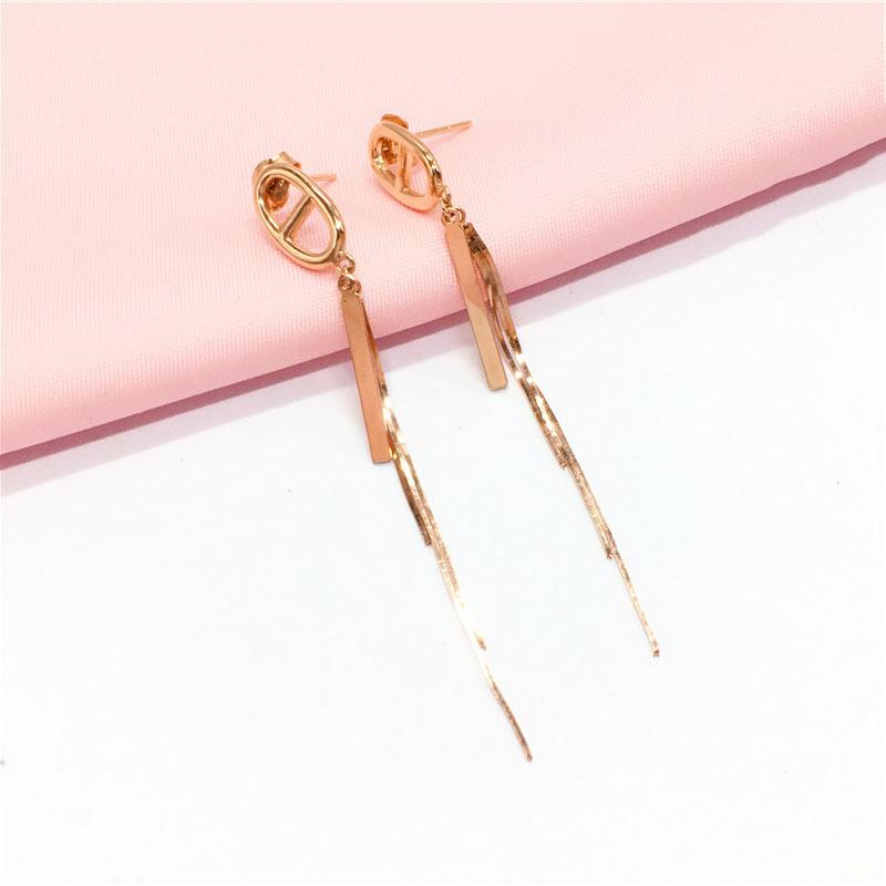 Pure Purple Gold Small Fresh Long Fringed Pig Nose Rose Gold Plated Women'S Colored Gold Earrings
