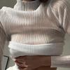 Europäischer und Amerikanischer INS Stil Frühher Herbst Damen Langarm Mesh Durchsichtiges T-Shirt Einfarbig Rollkragen Slim Fit Oberteil Großhandel