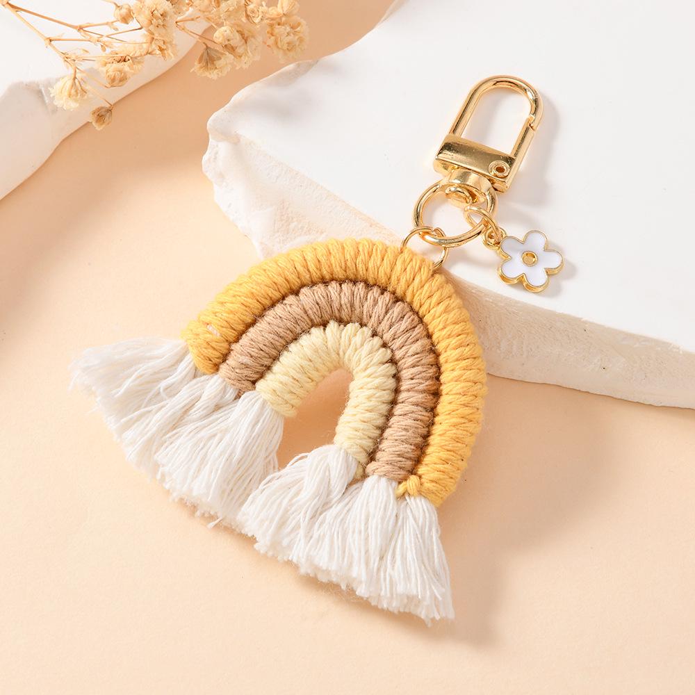 Hand-Woven Rainbow Keychain Pendant Charm