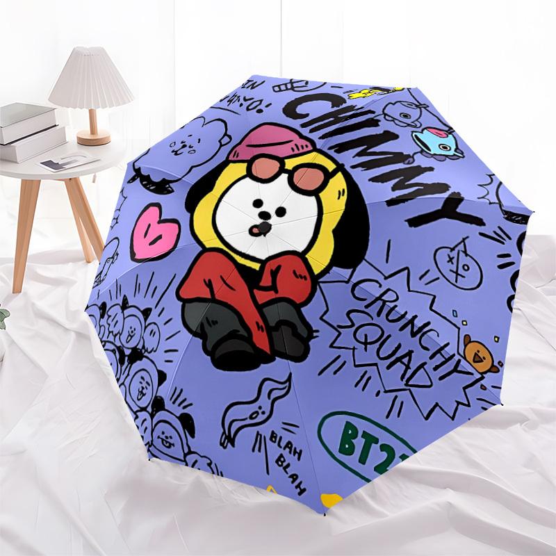 1pc Chimmy BT21 Character Automatic Folding Umbrella - Compact 8-Rib Design, Durable Plastic & Iron, Perfect Gift for Friends & Family, yy250923056