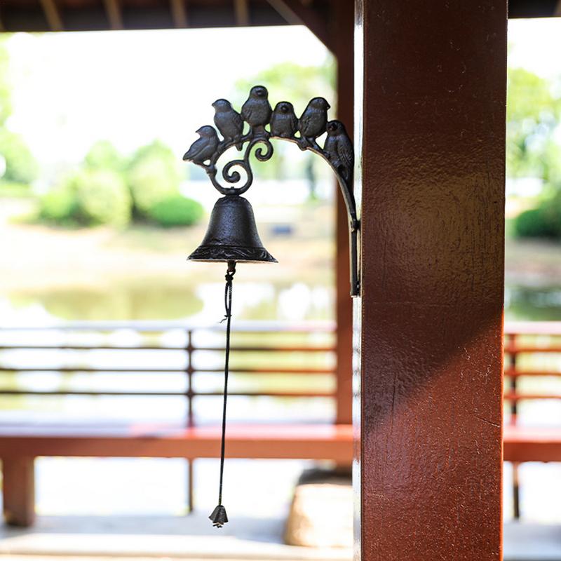 Farmhouse Dinner Bell Cast Iron Church Wall Bell Wall-Mounted Front Gate Bell Decorative Farm Accent Bells With 6 Birds Large &